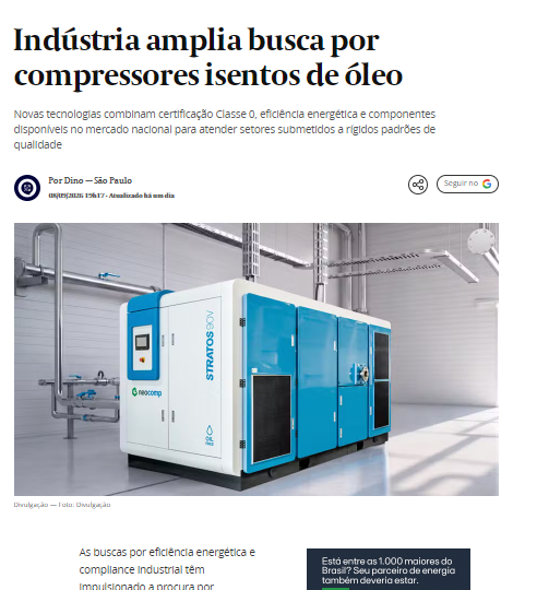 Compressor isento de óleo da Neopeças é destaque na Imprensa